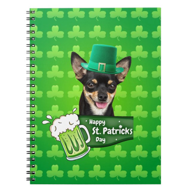 Cuaderno Chihuahua Cuppy Dog St. Patrick's Day Green Clover (Frente)