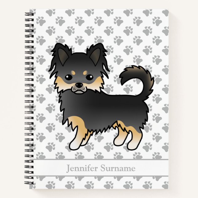 Cuaderno Chihuahua de perro de abrigo largo negro y marrón  (Anverso)
