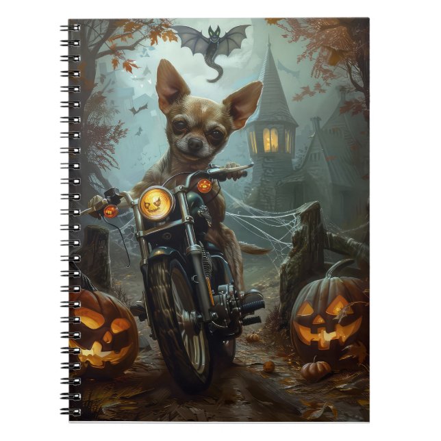 Cuaderno Chihuahua Motocicleta Halloween Da miedo (Frente)