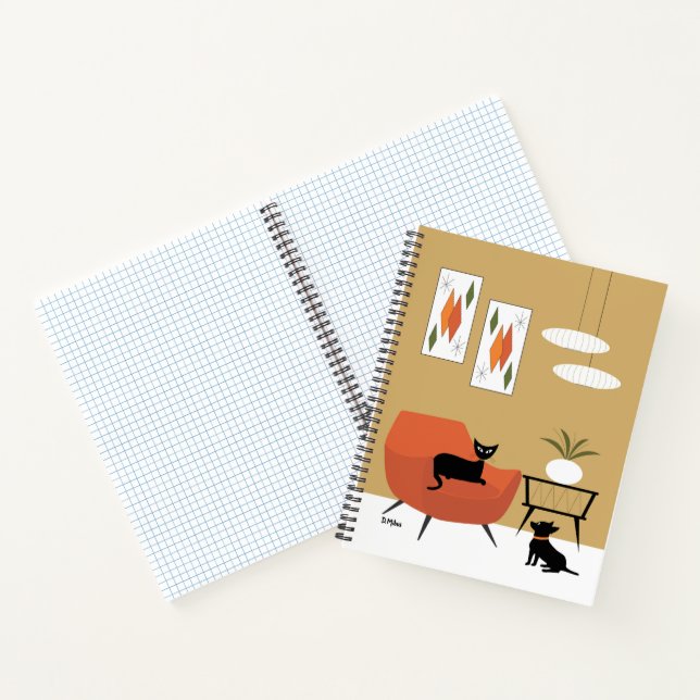 Cuaderno Chihuahua negra y gato de mediados del siglo (Interior)