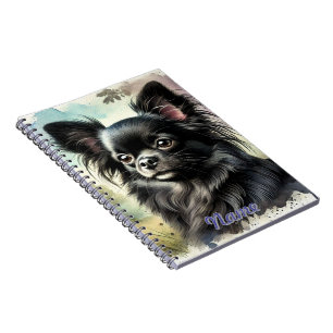 Cuaderno Chihuahua negro de pelo largo en acuarela