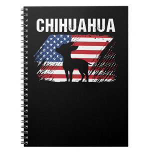 Cuaderno Chihuahua Perro Bandera Americana Retro Perro Silh