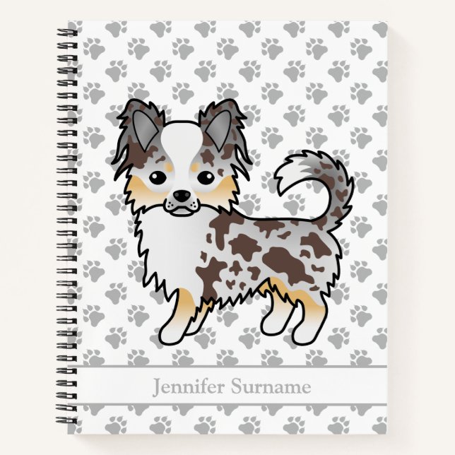 Cuaderno Chihuahua perro de capa larga Merle de chocolate & (Anverso)