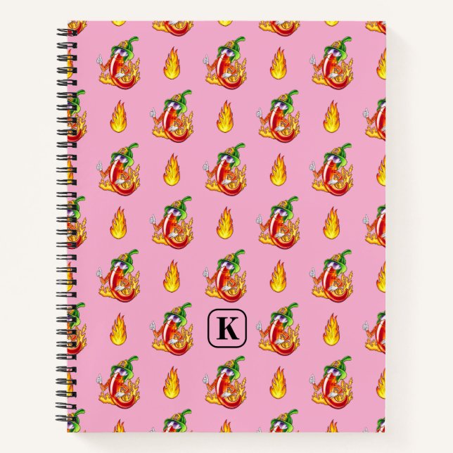 Cuaderno Chili, Luminoso Bombero Rosa, Y Patrón De Llama (Anverso)
