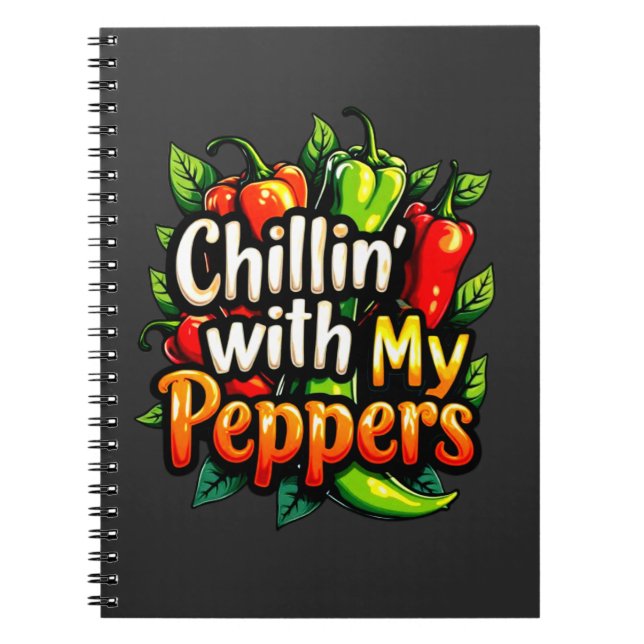 Cuaderno Chillin' con mis pimientos - gráfico de chile colo (Frente)