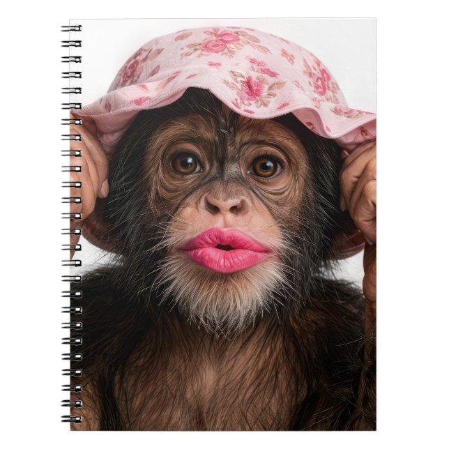 Cuaderno Chimpancé con lápiz labial rosa (Frente)