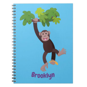 Cuaderno Chimpancé lindo en personalizado colgante de la ju