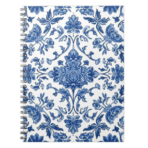 Cuaderno Chinoisería Floral Azul Acuarela Blanca