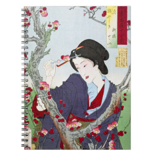 Cuaderno Chinoiserie Dama Japonesa y Flor de Cerezo Roja