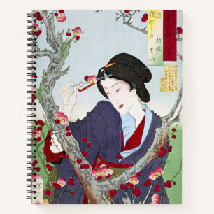 Cuaderno Chinoiserie Dama Japonesa y Flor de Cerezo Roja