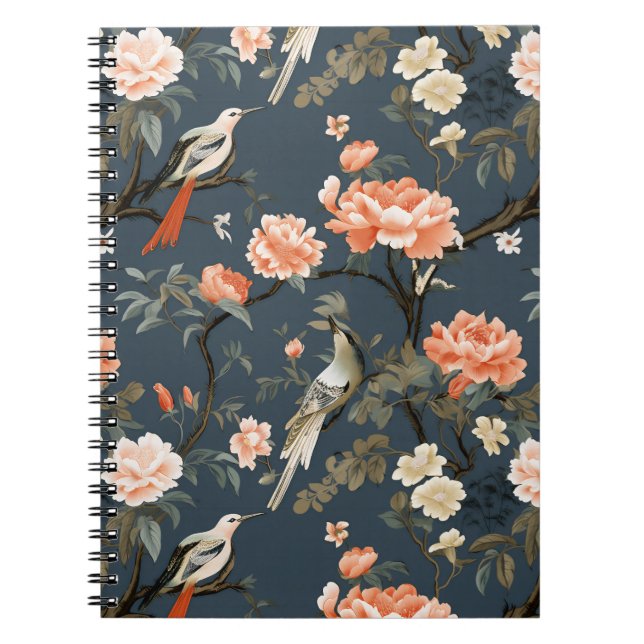 Cuaderno Chinoiserie floral sobre Denim Blue (Frente)