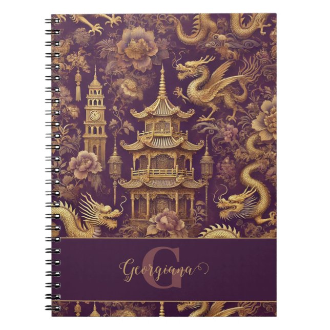 Cuaderno Chinoiserie victoriana personalizada Purple & Gold (Frente)