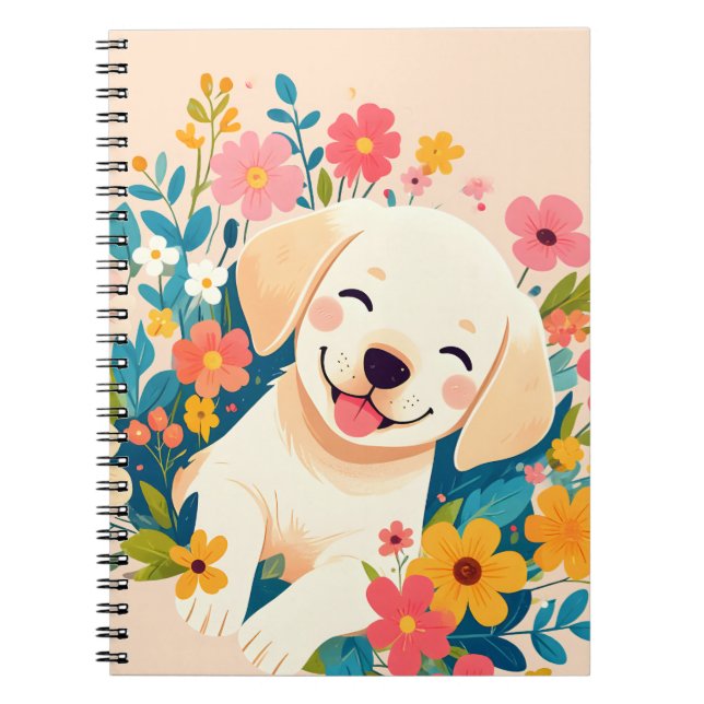 Cuaderno chiot labrador jaune au milieu des fleurs (Frente)