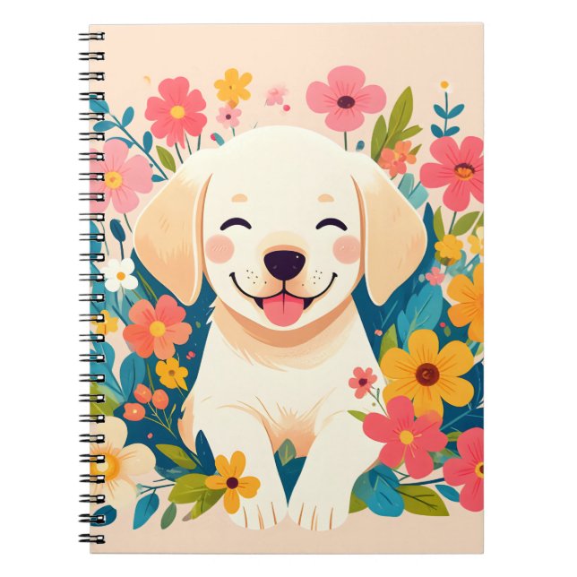 Cuaderno chiot labrador jaune au milieu des fleurs (Frente)