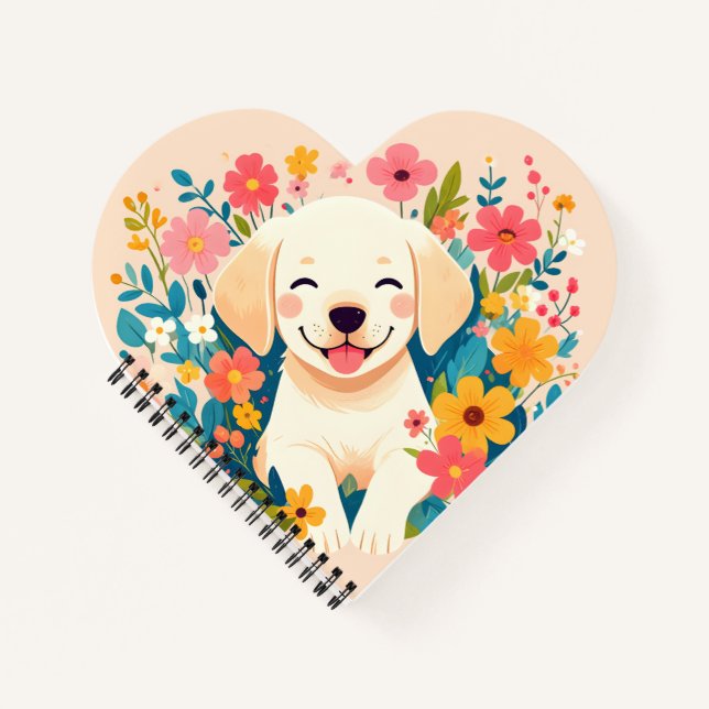 Cuaderno chiot labrador jaune au milieu des fleurs (Anverso)
