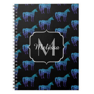 Cuaderno Chispas de unicornio patrón de ombre azul acuatico