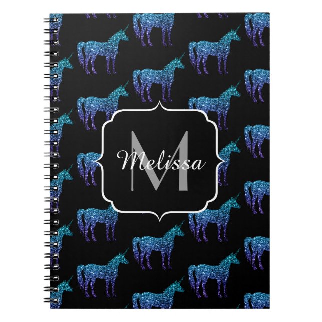 Cuaderno Chispas de unicornio patrón de ombre azul acuatico (Frente)