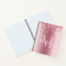 Cuaderno chispeantes monograma nombre rosa brillo femenino
