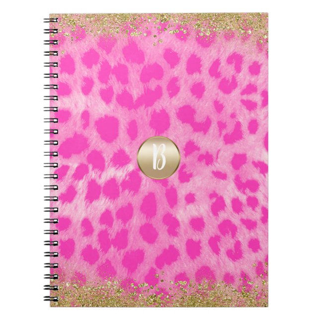Cuaderno Chita de leopardo rosado Purpurina de oro de impre (Frente)