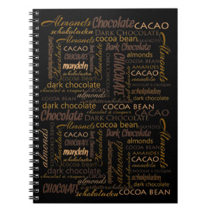 Cuaderno Chocolate, almendras y diseño oscuro del texto del