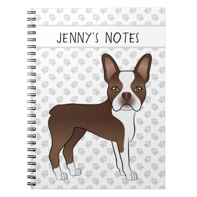 Cuaderno Chocolate Boston Terrier lindo perro de caricatura (Frente)