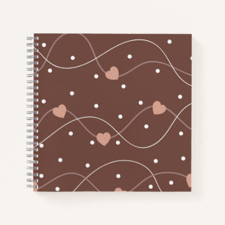 Cuaderno Chocolate Brown with Pink Hearts Pattern