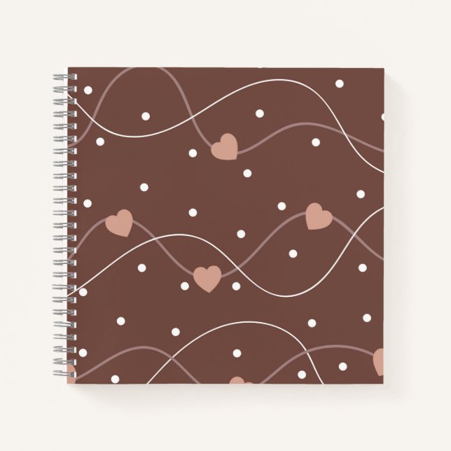 Cuaderno Chocolate Brown with Pink Hearts Pattern (Anverso)