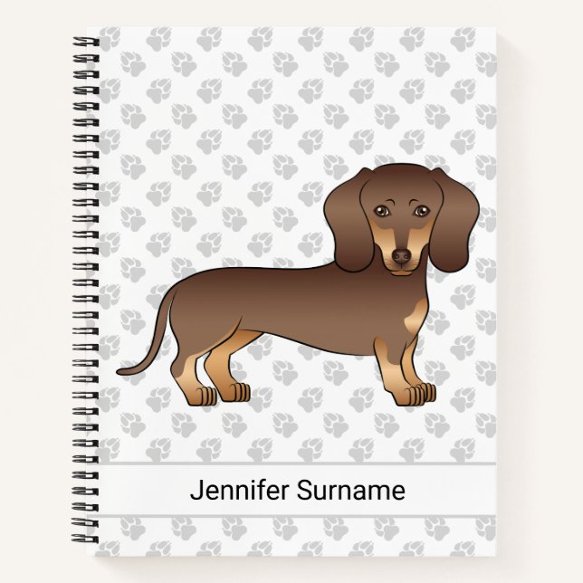 Cuaderno Chocolate y Marrón Dachshund de Pelo Corto & Texto (Anverso)