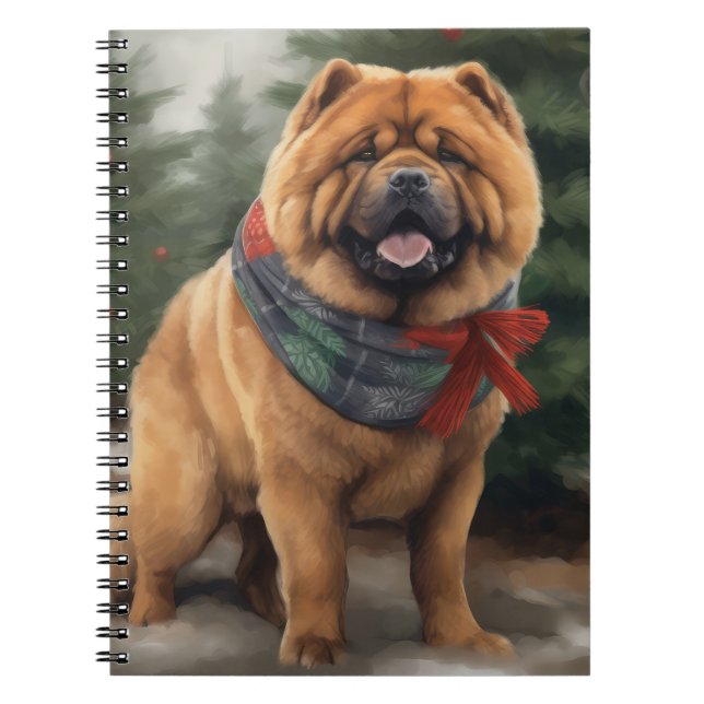 Cuaderno Chow Chow Dog en Navidades de nieve (Frente)