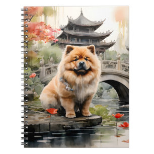 Cuaderno Chow Chow explorando un jardín chino