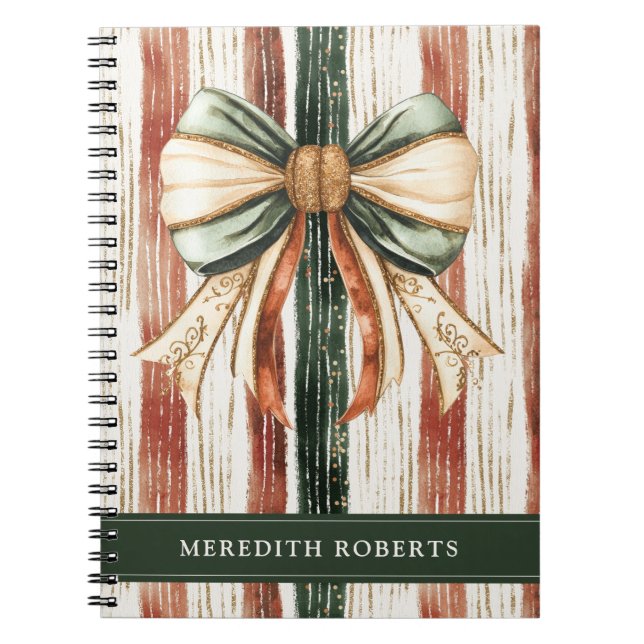 Cuaderno Christmas Bow Rustic Stripes Personalized (Frente)