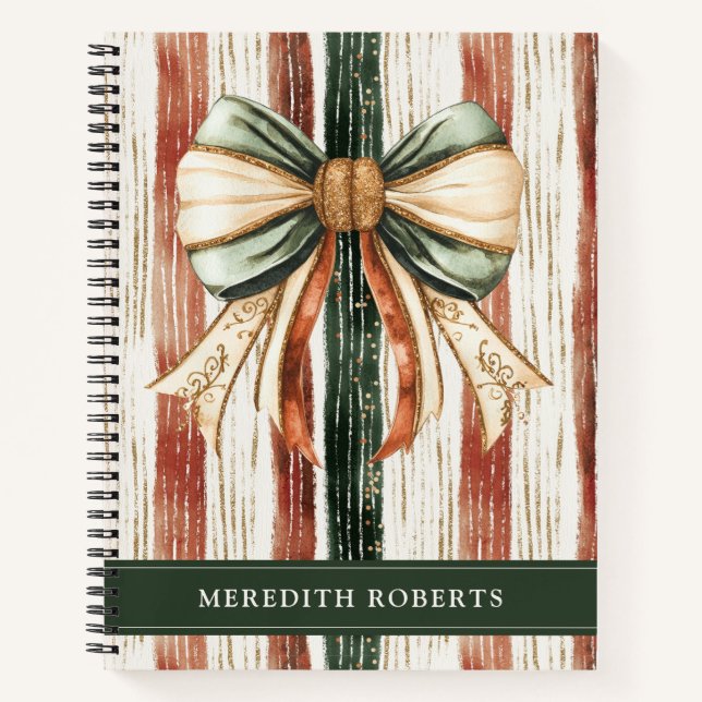 Cuaderno Christmas Bow Rustic Stripes Personalized (Anverso)