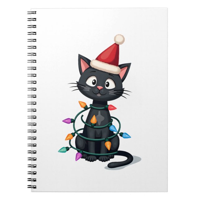 Cuaderno Christmas Cat Tuxedo black cat xmas lights kitty c (Frente)