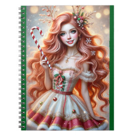 Cuaderno Christmas Fairy Redhead with Candy Cane Wand