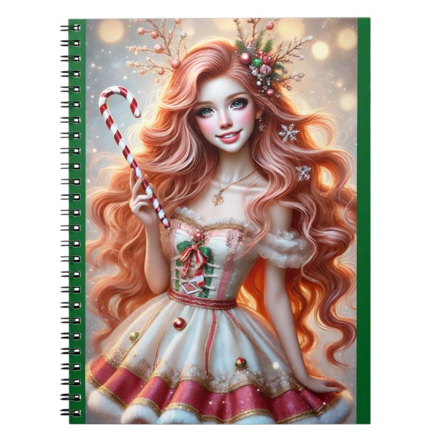 Cuaderno Christmas Fairy Redhead with Candy Cane Wand (Frente)