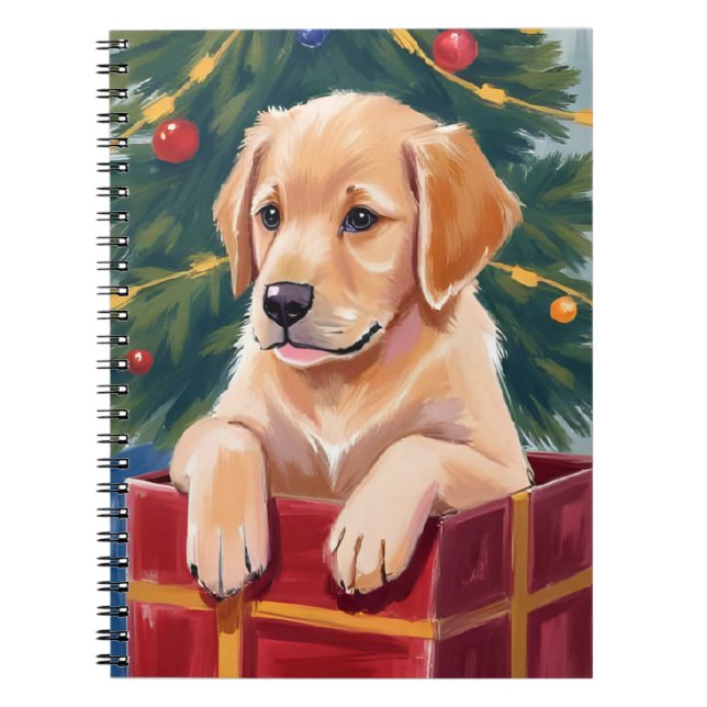 Cuaderno Christmas Golden Retriever Puppy Present (Frente)
