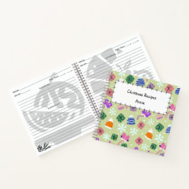 Cuaderno Christmas Green Doodle Pattern Monogram Recipe 