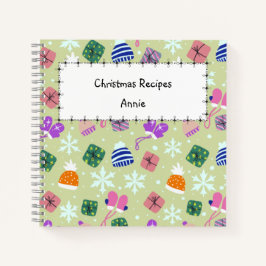 Cuaderno Christmas Green Doodle Pattern Monogram Recipe 