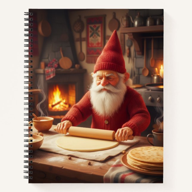Cuaderno Christmas Norwegian Nisse Making Lefse, Notebook (Anverso)