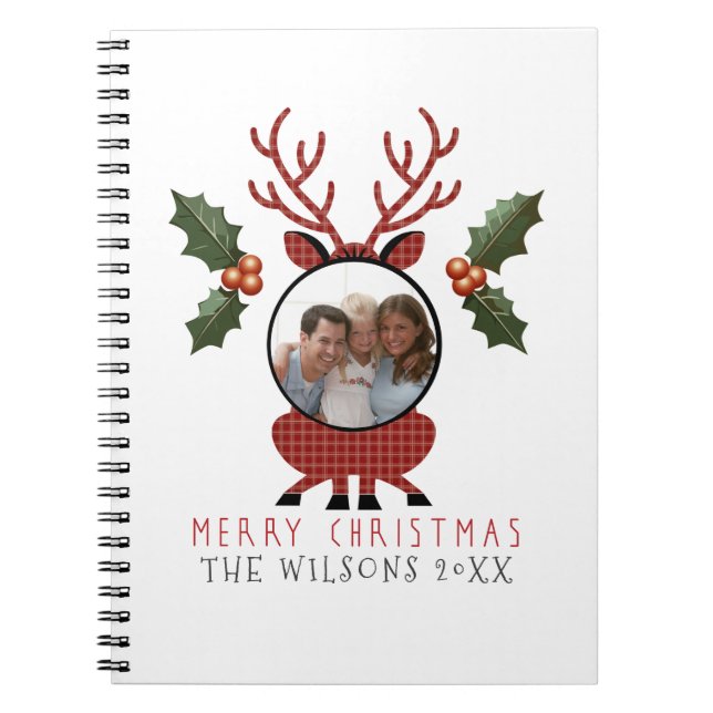 Cuaderno Christmas Plaid Reindeer with Personalized Photo (Frente)