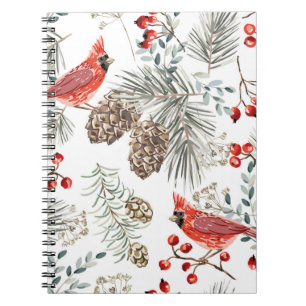 Cuaderno Christmas seamless pattern, cardinal birds, red be