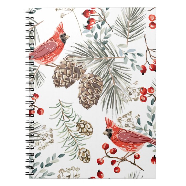 Cuaderno Christmas seamless pattern, cardinal birds, red be (Frente)