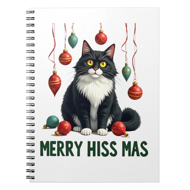 Cuaderno Christmas Tuxedo Cat with Holiday Decorations Merr (Frente)