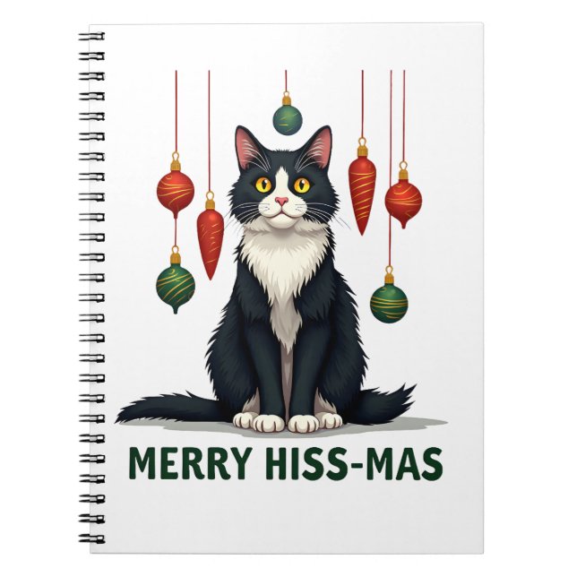 Cuaderno Christmas Tuxedo Cat with Holiday Decorations Merr (Frente)