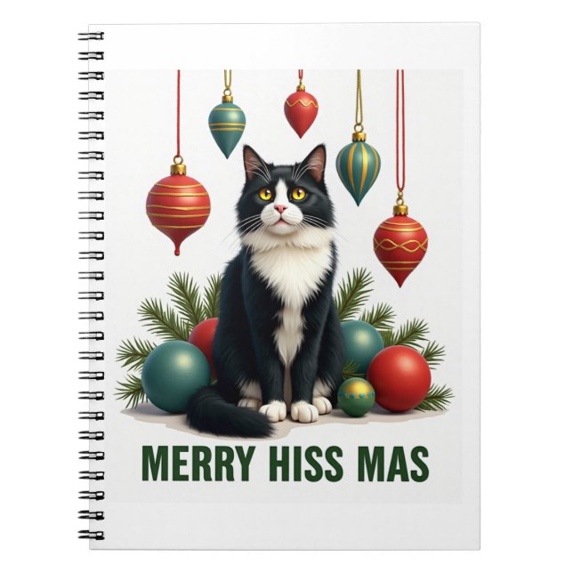 Cuaderno Christmas Tuxedo Cat with Holiday Decorations Merr (Frente)