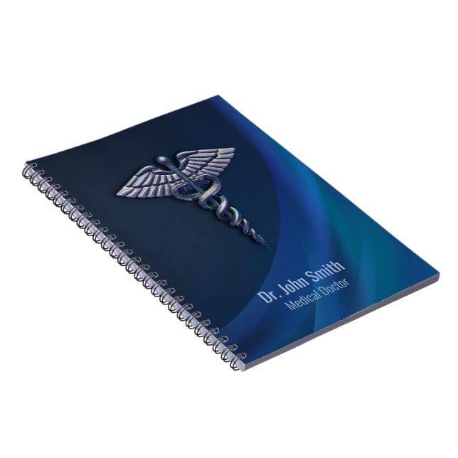 Cuaderno Chrome Caduceo Holográfico 3D Médico Oscuro (Lado Derecho)