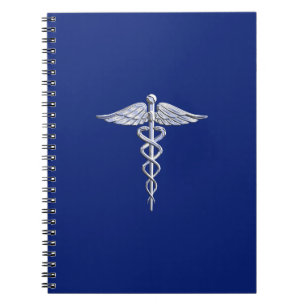 Cuaderno Chrome como Caduceus Símbolo médico Navy Deco azul