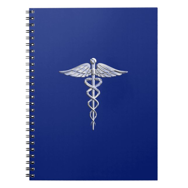 Cuaderno Chrome como Caduceus Símbolo médico Navy Deco azul (Frente)