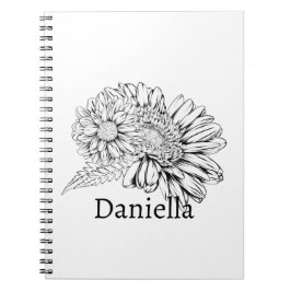 Cuaderno Chrysanthemum Black Line Drawing with Your Name 