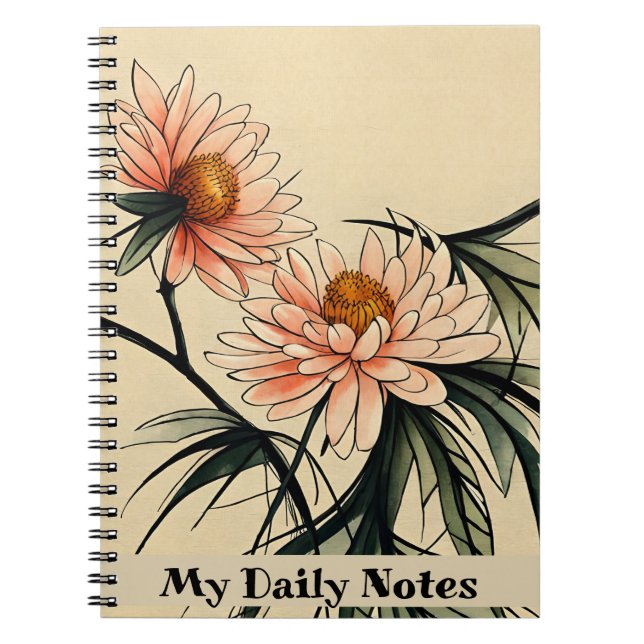 Cuaderno Chrysanthemum Flor Dibujo de tinta sumi-e japonés (Frente)